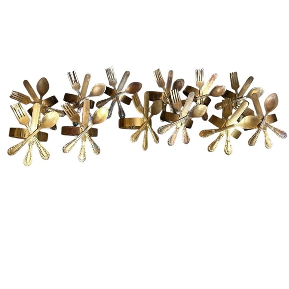 Set of 12 Gold Brass Metal Fork Knife Spoon Napkin Rings Holders - Picture 1 of 6